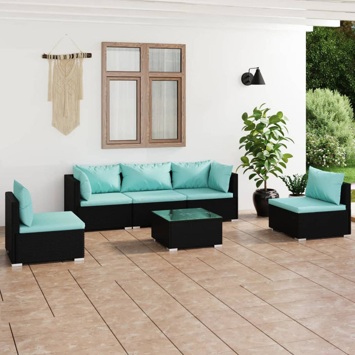 Set Divani da Giardino 6 pz con Cuscini in Polyrattan Nero 3102193