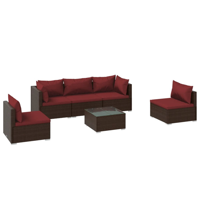 Set Divani da Giardino 6 pz con Cuscini in Polyrattan Marrone cod mxl 39004