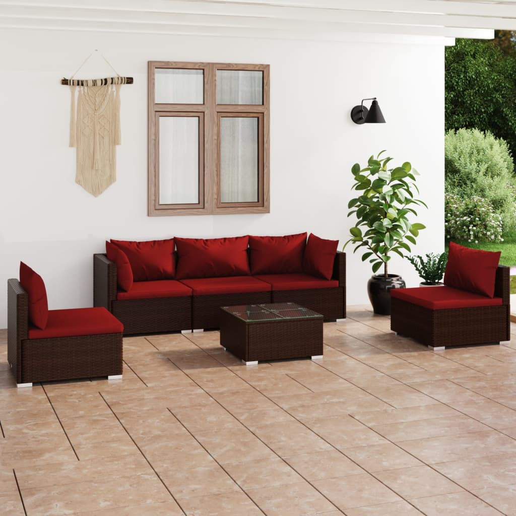 Set Divani da Giardino 6 pz con Cuscini in Polyrattan Marrone cod mxl 39004