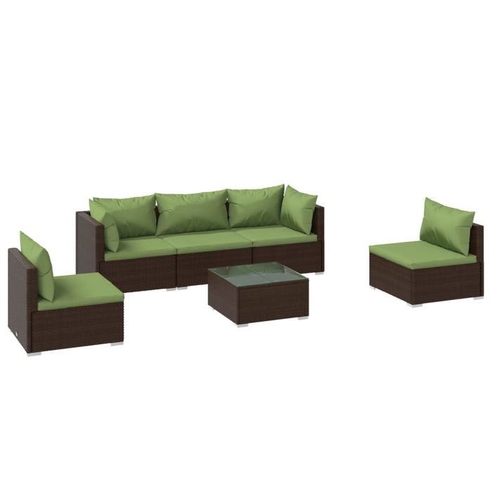 Set Divani da Giardino 6 pz con Cuscini in Polyrattan Marrone 3102196