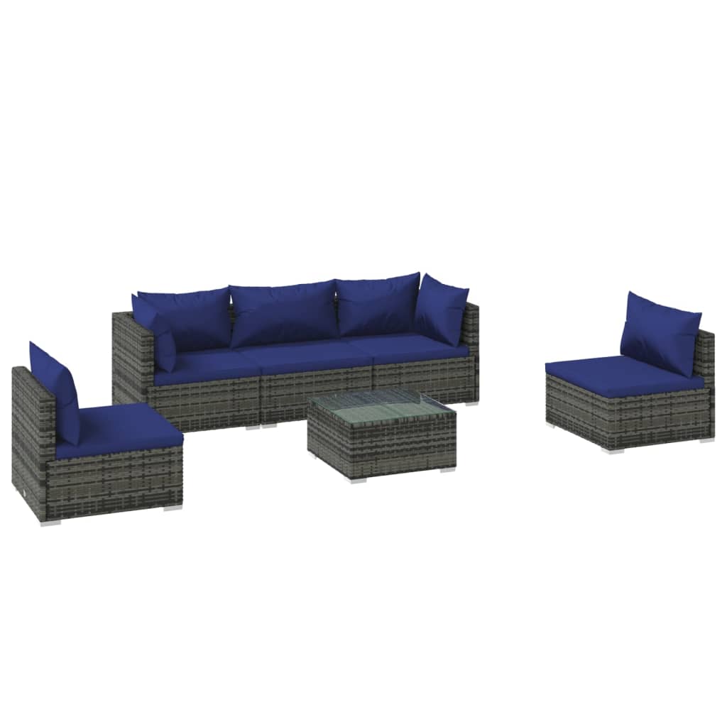 Set Divani da Giardino 6 pz con Cuscini in Polyrattan Grigio cod mxl 38985