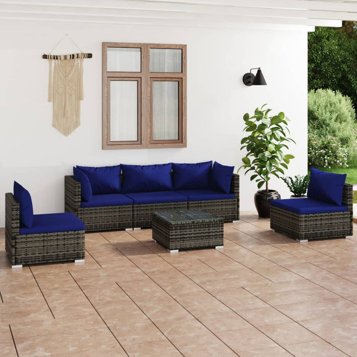 Set Divani da Giardino 6 pz con Cuscini in Polyrattan Grigio cod mxl 38985