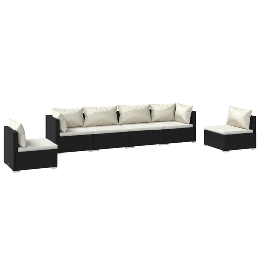 Set Divani da Giardino 6 pz con Cuscini in Polyrattan Nero 3102199