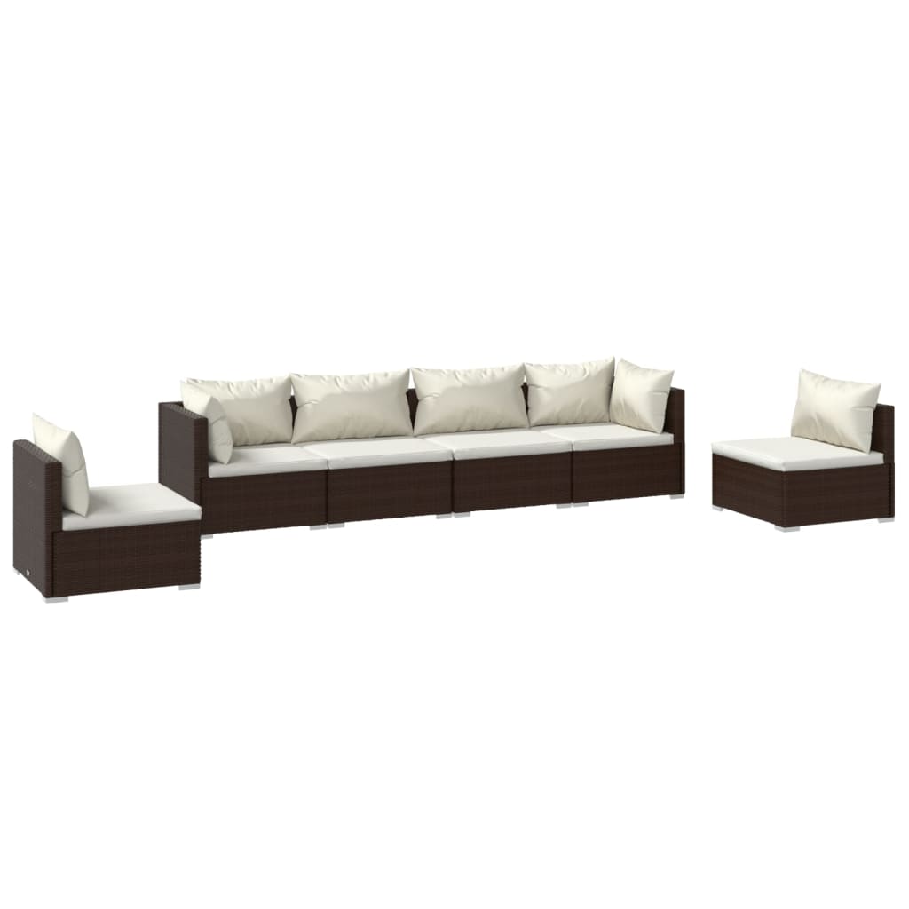 Set Divani da Giardino 6 pz con Cuscini in Polyrattan Marrone 3102202