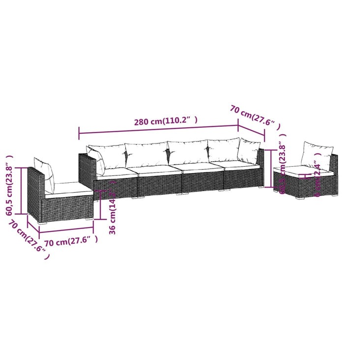 Set Divani da Giardino 6 pz con Cuscini in Polyrattan Marrone 3102202