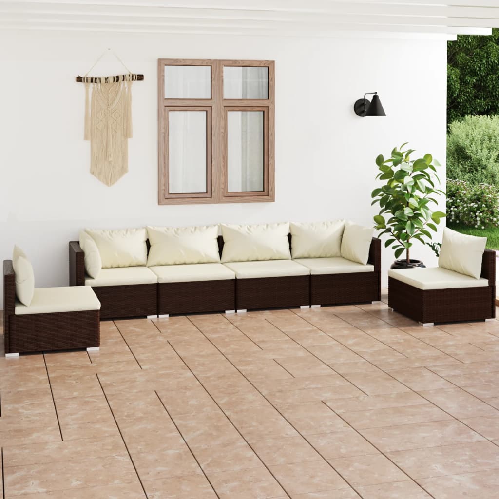 Set Divani da Giardino 6 pz con Cuscini in Polyrattan Marrone 3102202