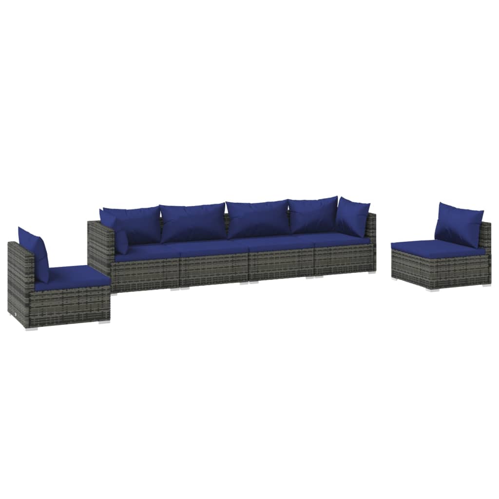 Set Divani da Giardino 6 pz con Cuscini in Polyrattan Grigio 3102206