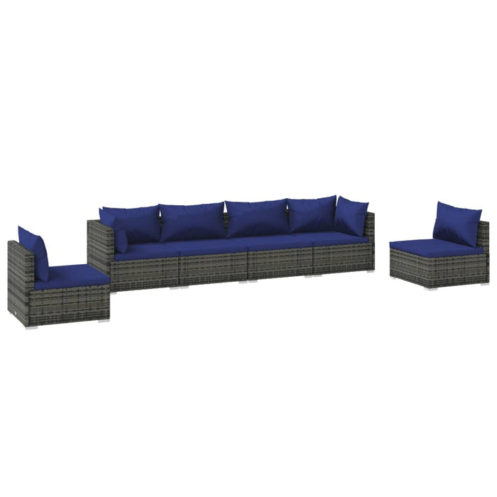 Set Divani da Giardino 6 pz con Cuscini in Polyrattan Grigio cod mxl 44916