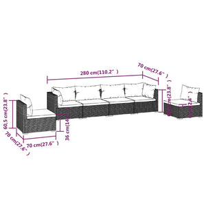 Set Divani da Giardino 6 pz con Cuscini in Polyrattan Grigio cod mxl 44916