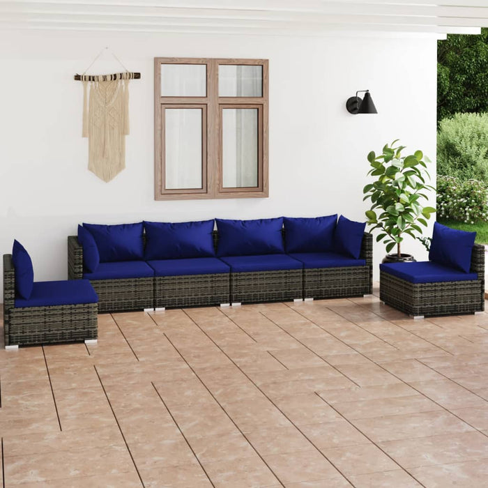 Set Divani da Giardino 6 pz con Cuscini in Polyrattan Grigio 3102206