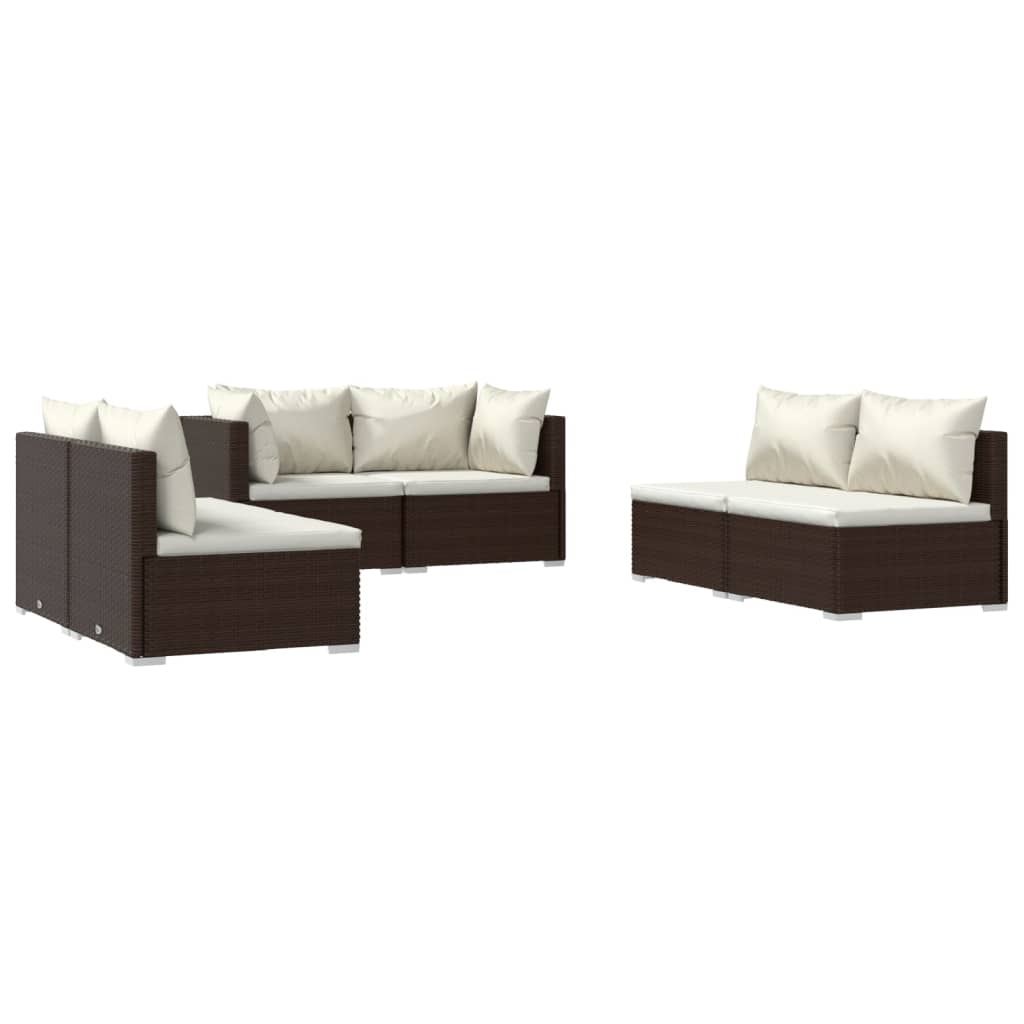 Set Divani da Giardino 6 pz con Cuscini in Polyrattan Marrone 3102210