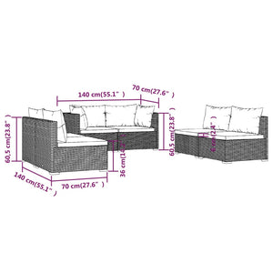 Set Divani da Giardino 6 pz con Cuscini in Polyrattan Marrone 3102210