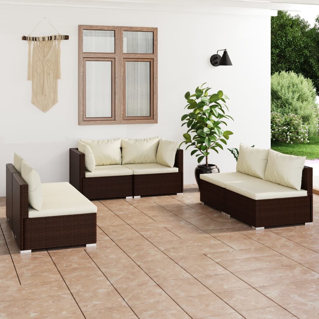 Set Divani da Giardino 6 pz con Cuscini in Polyrattan Marrone 3102210