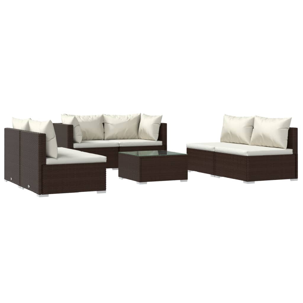 Set Divani da Giardino 7 pz con Cuscini in Polyrattan Marrone cod mxl 42515