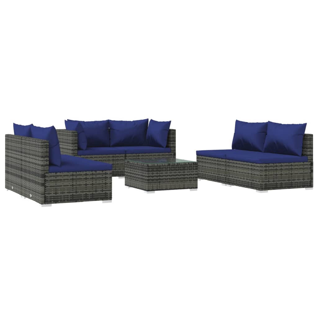 Set Divani da Giardino 7 pz con Cuscini in Polyrattan Grigio cod mxl 44762