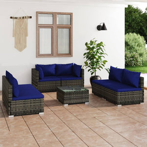 Set Divani da Giardino 7 pz con Cuscini in Polyrattan Grigio cod mxl 44762