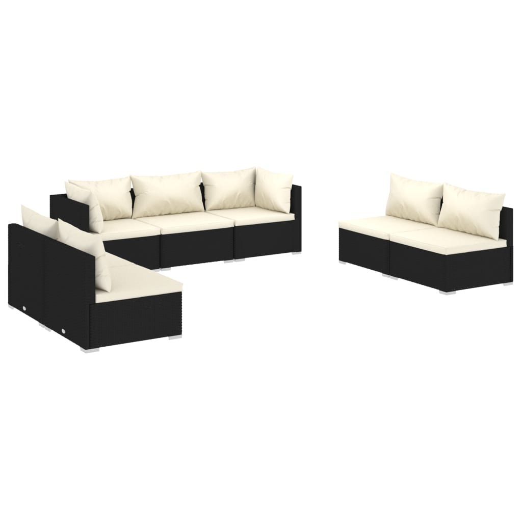 Set Salotto da Giardino 7 pz con Cuscini in Polyrattan Nero 3102231