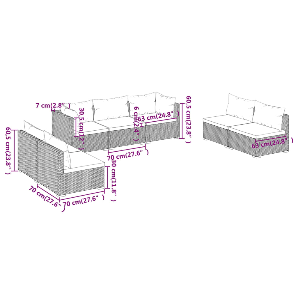 Set Salotto da Giardino 7 pz con Cuscini in Polyrattan Nero 3102231