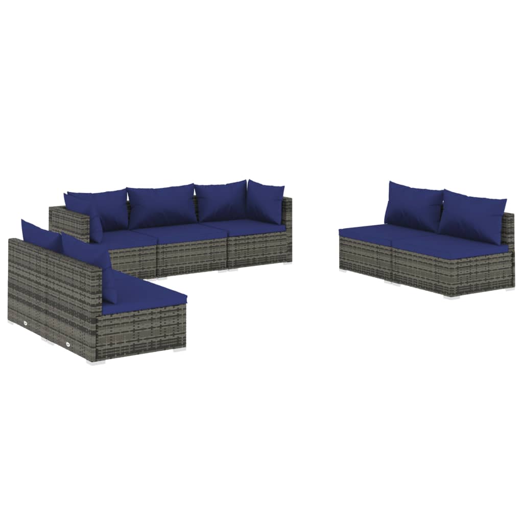 Set Divani da Giardino 7 pz con Cuscini in Polyrattan Grigio cod mxl 44826