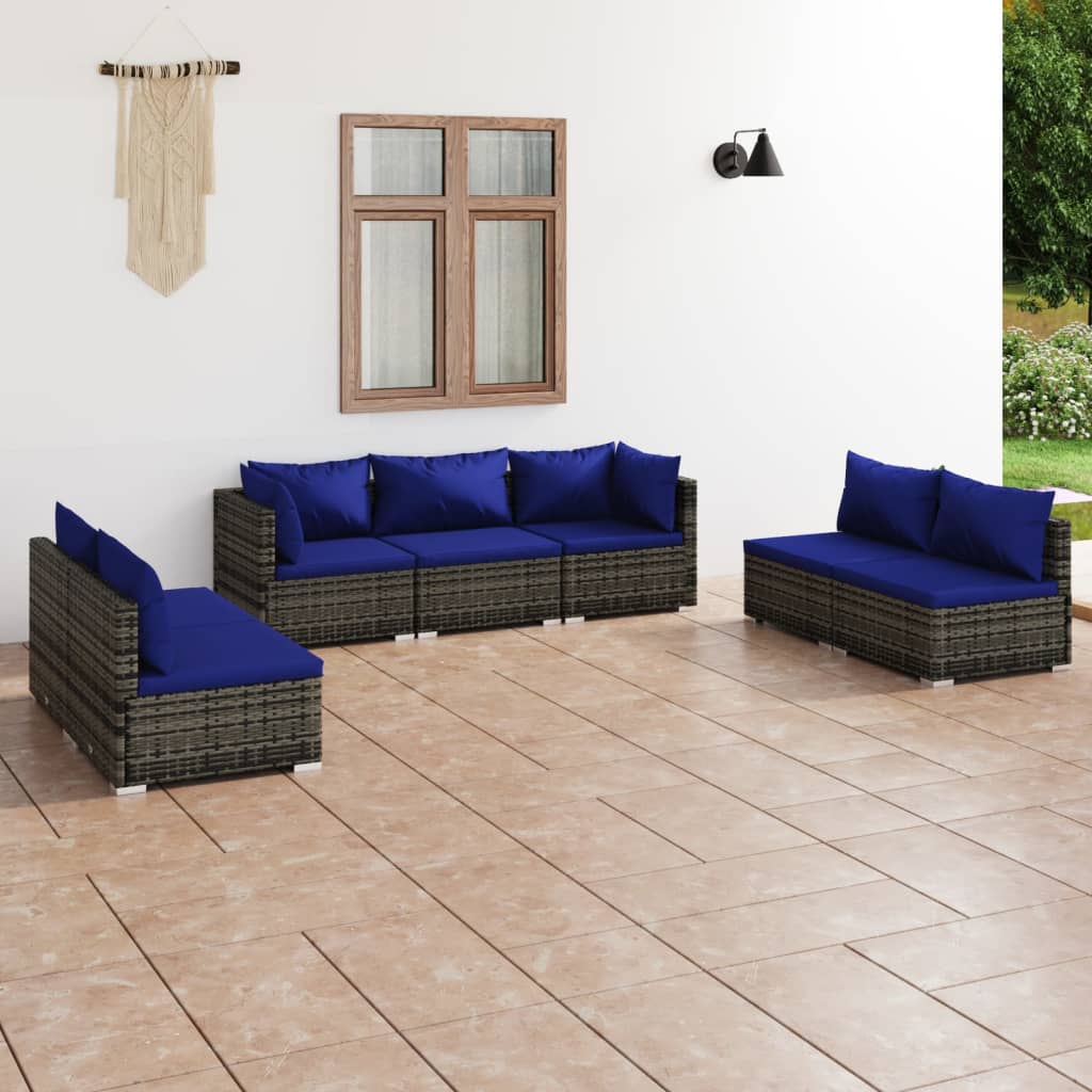 Set Divani da Giardino 7 pz con Cuscini in Polyrattan Grigio cod mxl 44826