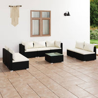 Set Salotto da Giardino 8 pz con Cuscini in Polyrattan Nero 3102239