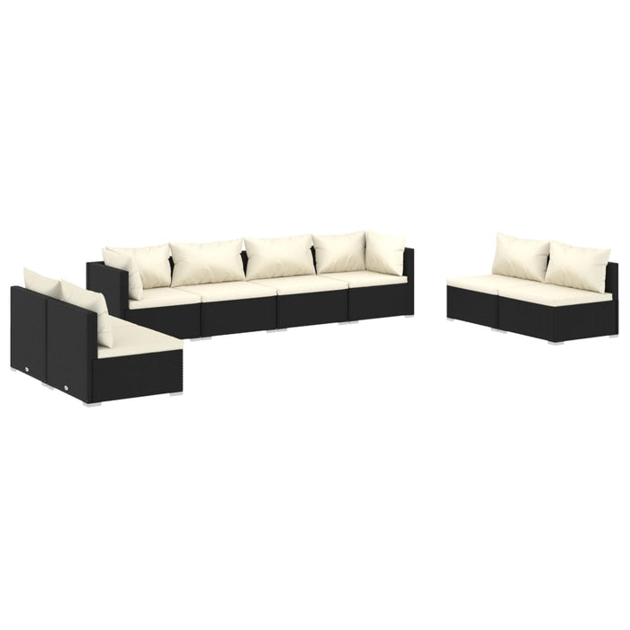 Set Salotto da Giardino 8 pz con Cuscini in Polyrattan Nero 3102247