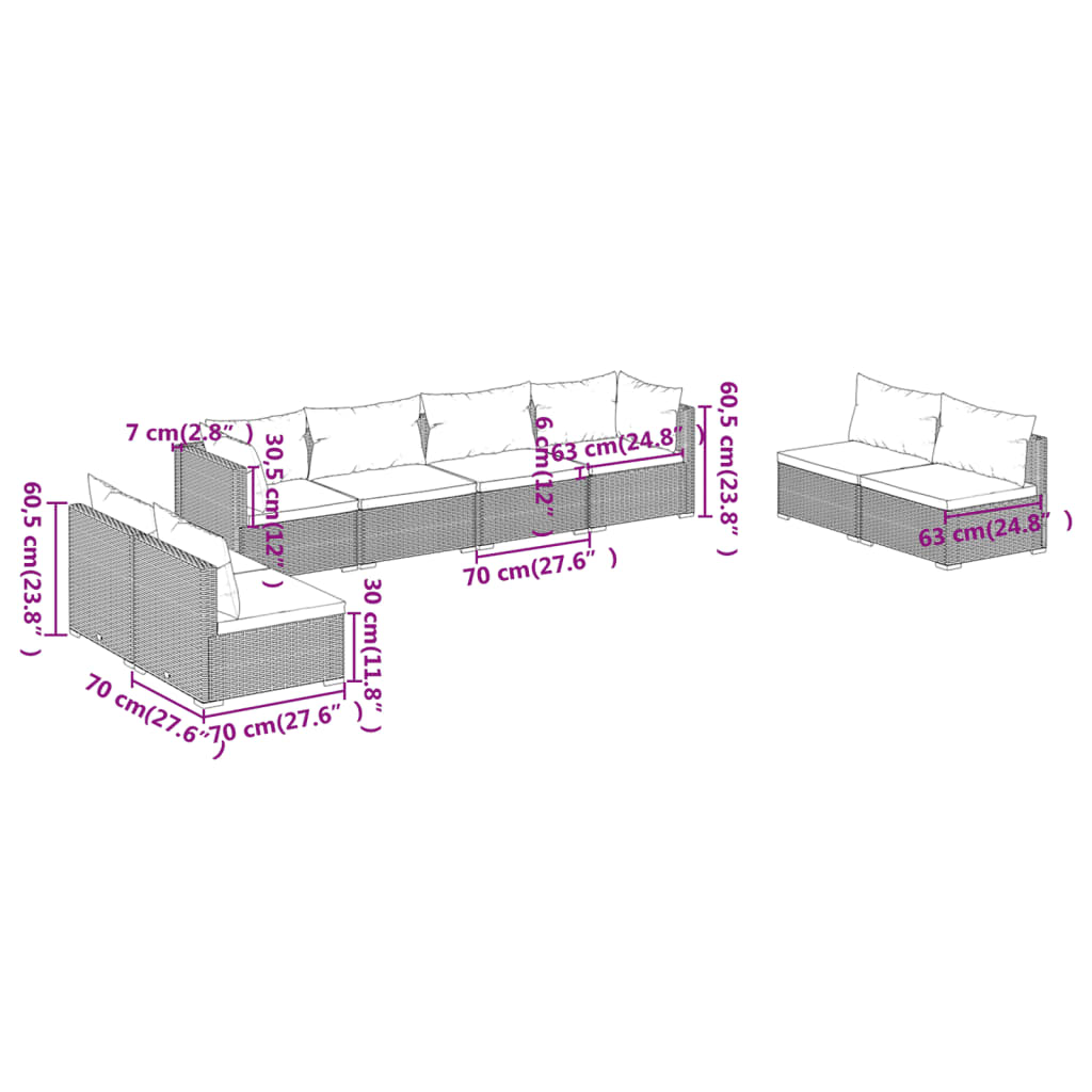 Set Salotto da Giardino 8 pz con Cuscini in Polyrattan Nero 3102247