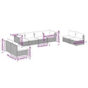 Set Salotto da Giardino 8 pz con Cuscini in Polyrattan Nero cod mxl 57049