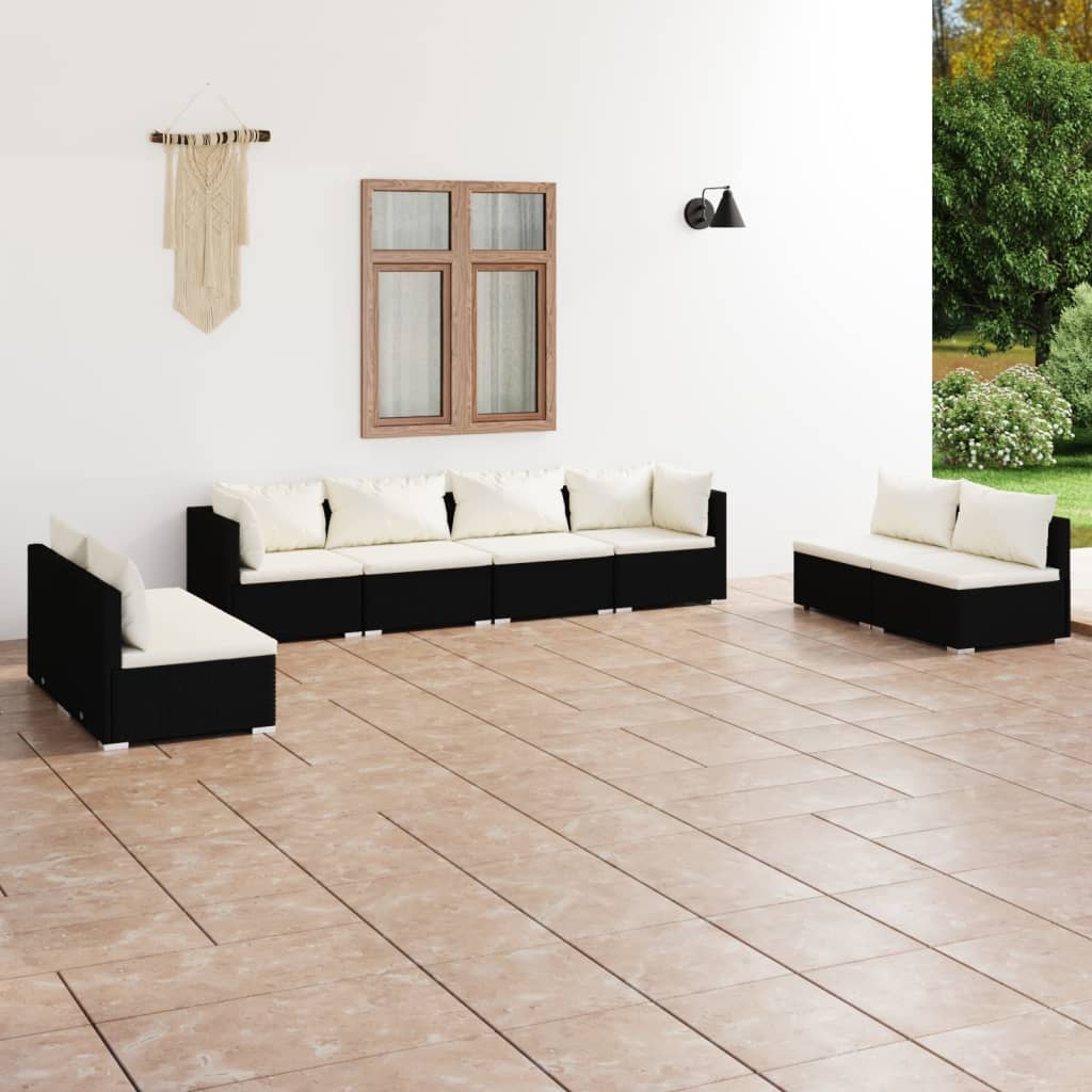 Set Salotto da Giardino 8 pz con Cuscini in Polyrattan Nero 3102247