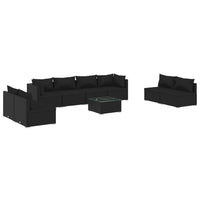 Set Divani da Giardino 9 pz con Cuscini in Polyrattan Nero 3102256