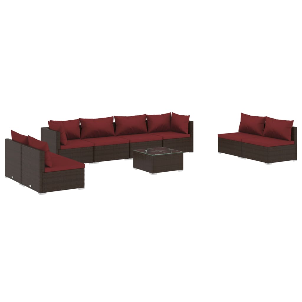 Set Divani da Giardino 9 pz con Cuscini in Polyrattan Marrone cod mxl 39014