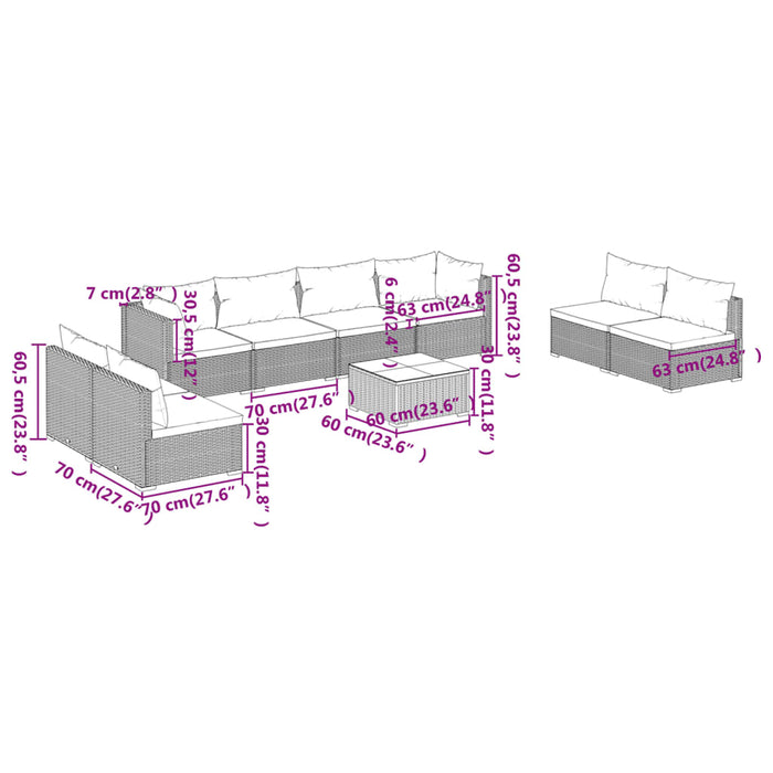 Set Divani da Giardino 9 pz con Cuscini in Polyrattan Marrone cod mxl 39014