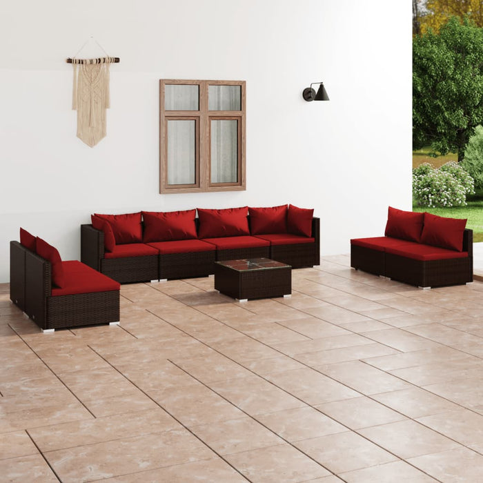 Set Divani da Giardino 9 pz con Cuscini in Polyrattan Marrone cod mxl 39014