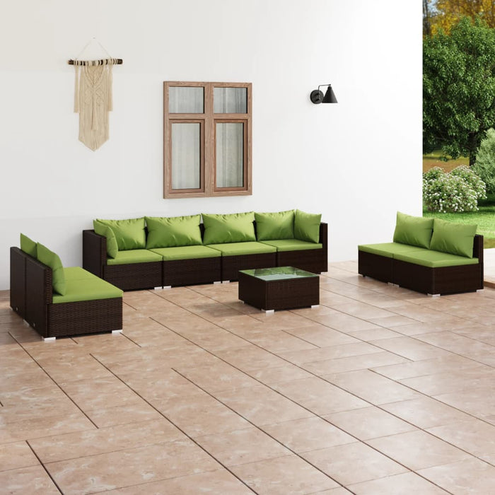 Set Divani da Giardino 9 pz con Cuscini in Polyrattan Marrone cod mxl 39015