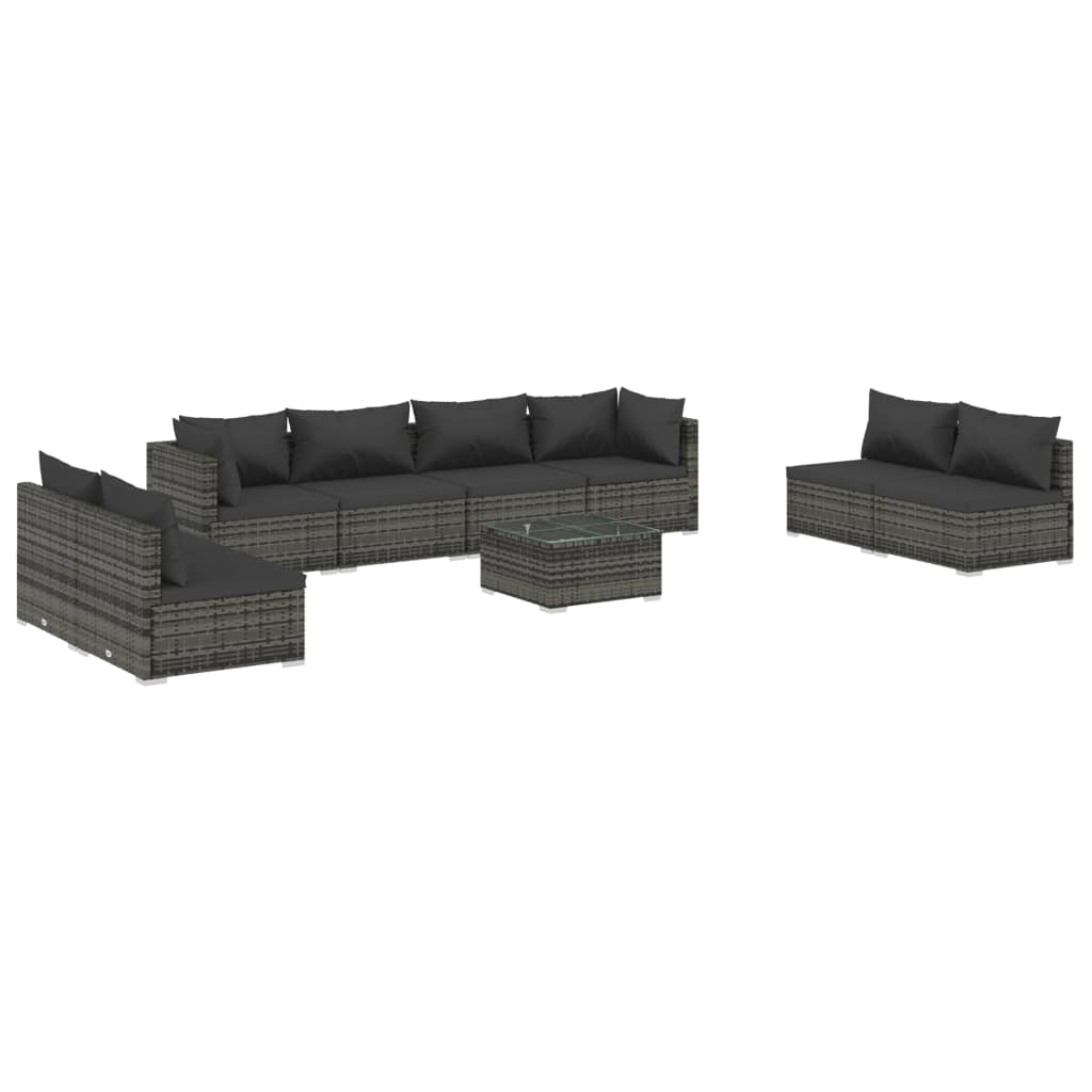 Set Divani da Giardino 9 pz con Cuscini in Polyrattan Grigio cod mxl 52068