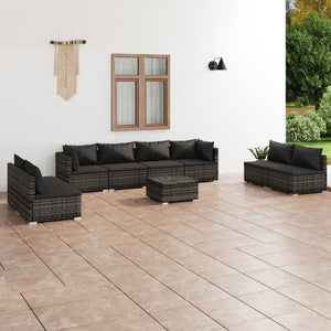 Set Divani da Giardino 9 pz con Cuscini in Polyrattan Grigio cod mxl 52068