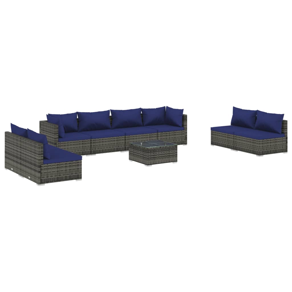 Set Divani da Giardino 9 pz con Cuscini in Polyrattan Grigio cod mxl 39016