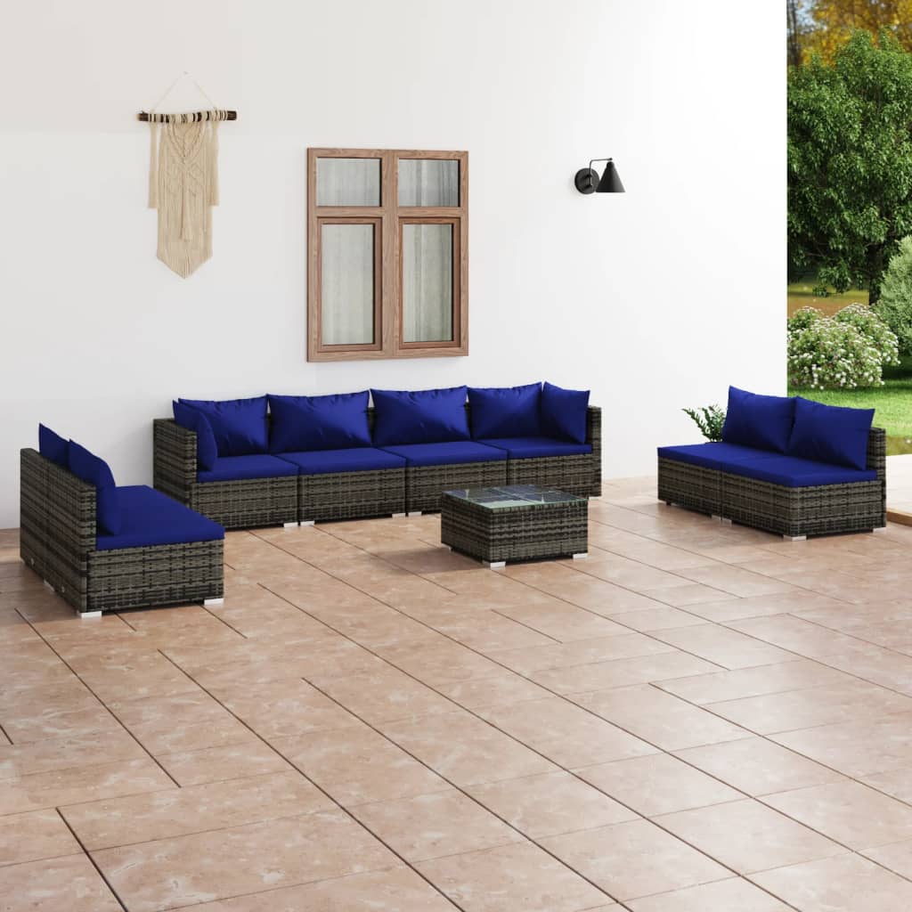 Set Divani da Giardino 9 pz con Cuscini in Polyrattan Grigio cod mxl 39016