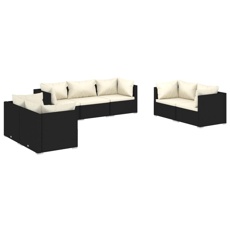 Set Divani da Giardino 7 pz con Cuscini in Polyrattan Nero cod mxl 34776