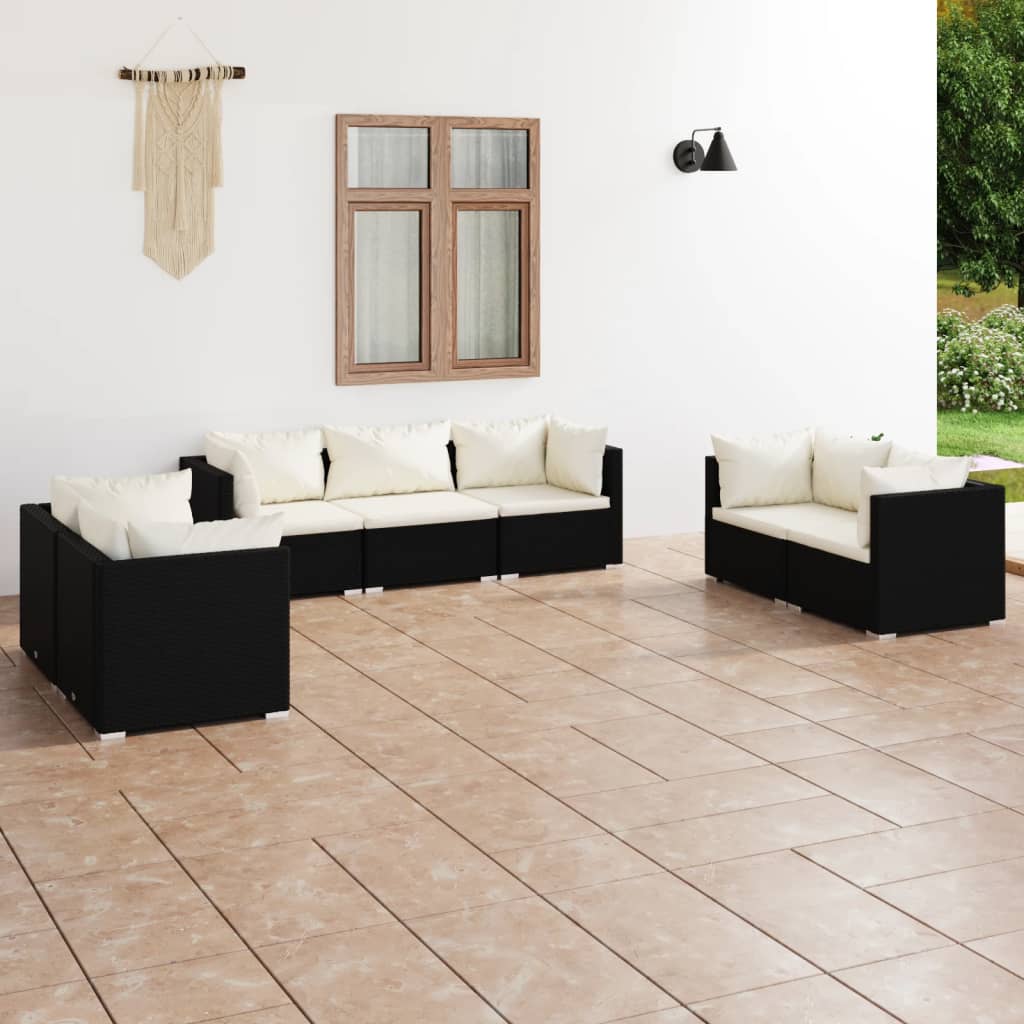 Set Divani da Giardino 7 pz con Cuscini in Polyrattan Nero cod mxl 34776