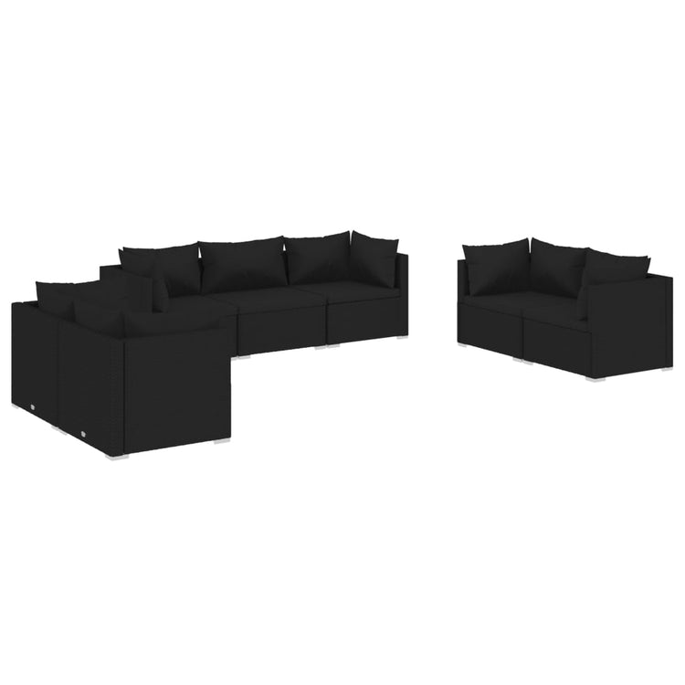 Set Divani da Giardino 7 pz con Cuscini in Polyrattan Nero cod mxl 40455