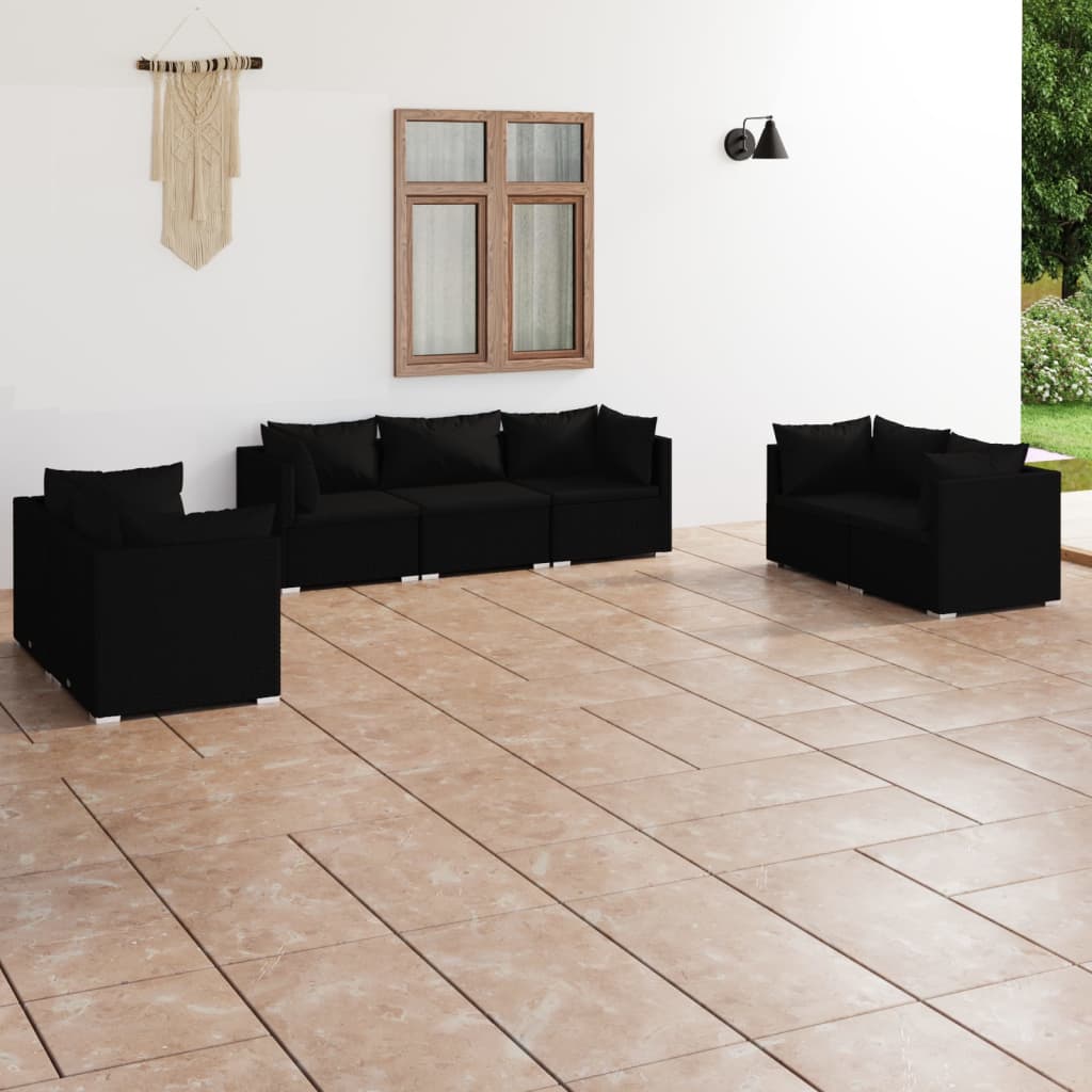 Set Divani da Giardino 7 pz con Cuscini in Polyrattan Nero cod mxl 40455