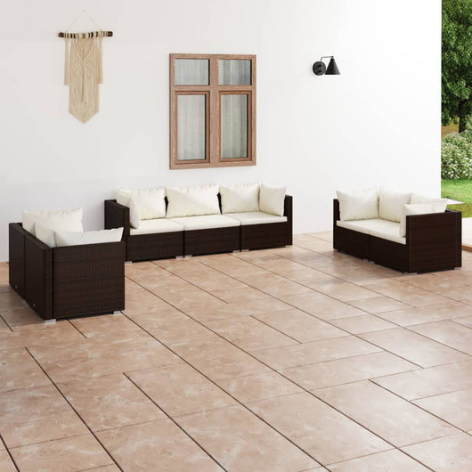 Set Divani da Giardino 7 pz con Cuscini in Polyrattan Marrone cod mxl 44547