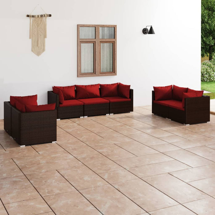 Set Divani da Giardino 7 pz con Cuscini in Polyrattan Marrone cod mxl 39017