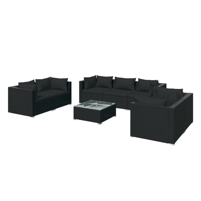 Set Divani da Giardino 8 pz con Cuscini in Polyrattan Nero cod mxl 45174