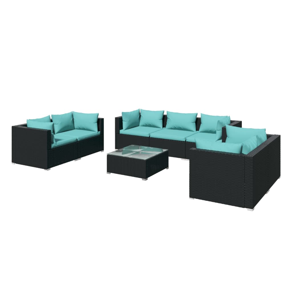 Set Divani da Giardino 8 pz con Cuscini in Polyrattan Nero 3102273