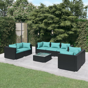 Set Divani da Giardino 8 pz con Cuscini in Polyrattan Nero 3102273