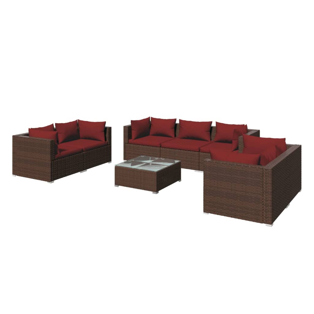 Set Divani da Giardino 8 pz con Cuscini in Polyrattan Marrone cod mxl 39018