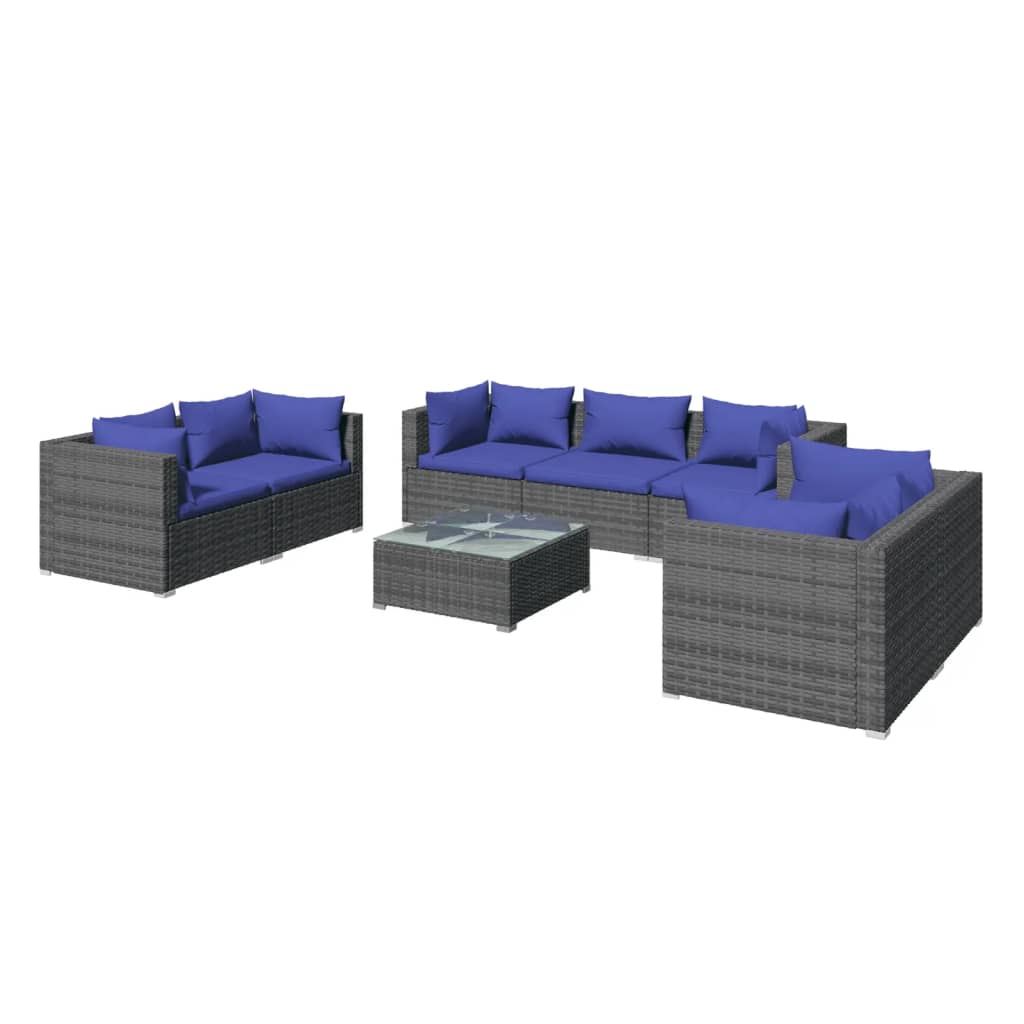 Set Divani da Giardino 8 pz con Cuscini in Polyrattan Grigio cod mxl 39006