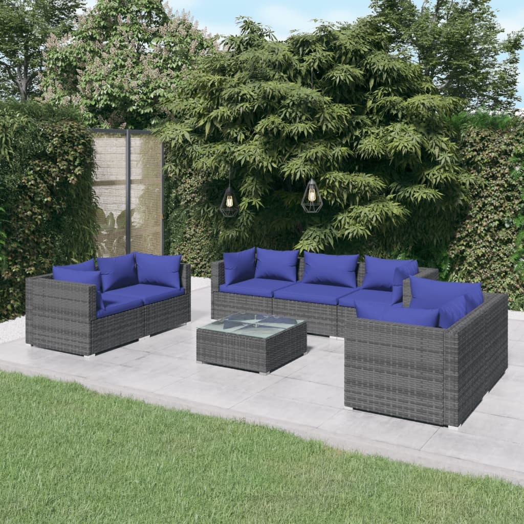 Set Divani da Giardino 8 pz con Cuscini in Polyrattan Grigio cod mxl 39006